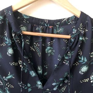 Women’s navy floral semi sheer sleeveless blouse